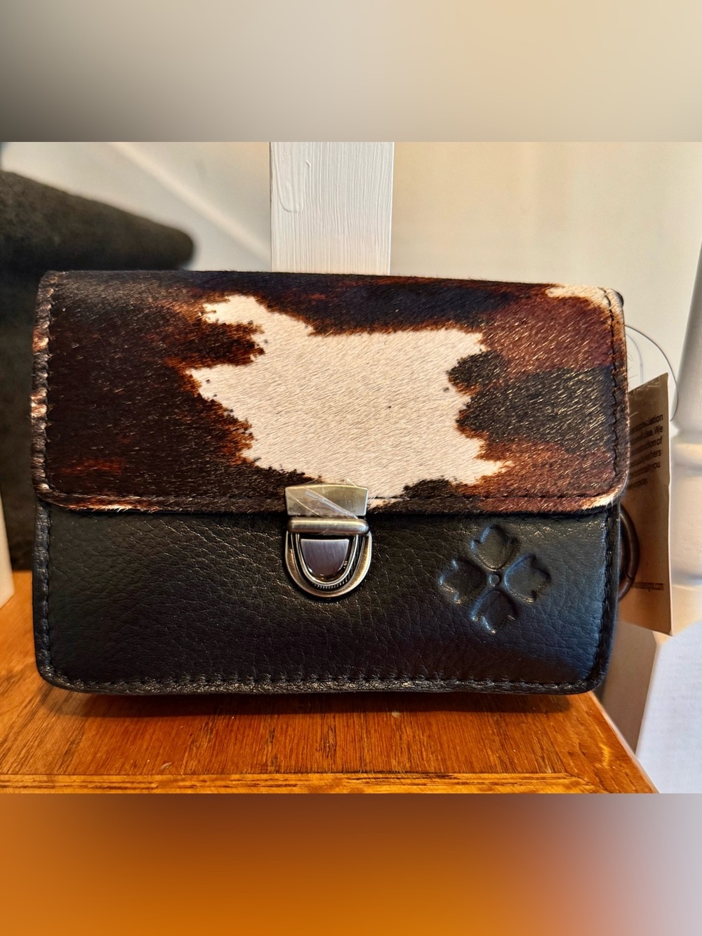 Patricia Nash real fur Cowhide Crossbody & Frame Satchel Set - Brown & White - Picture 6 of 12
